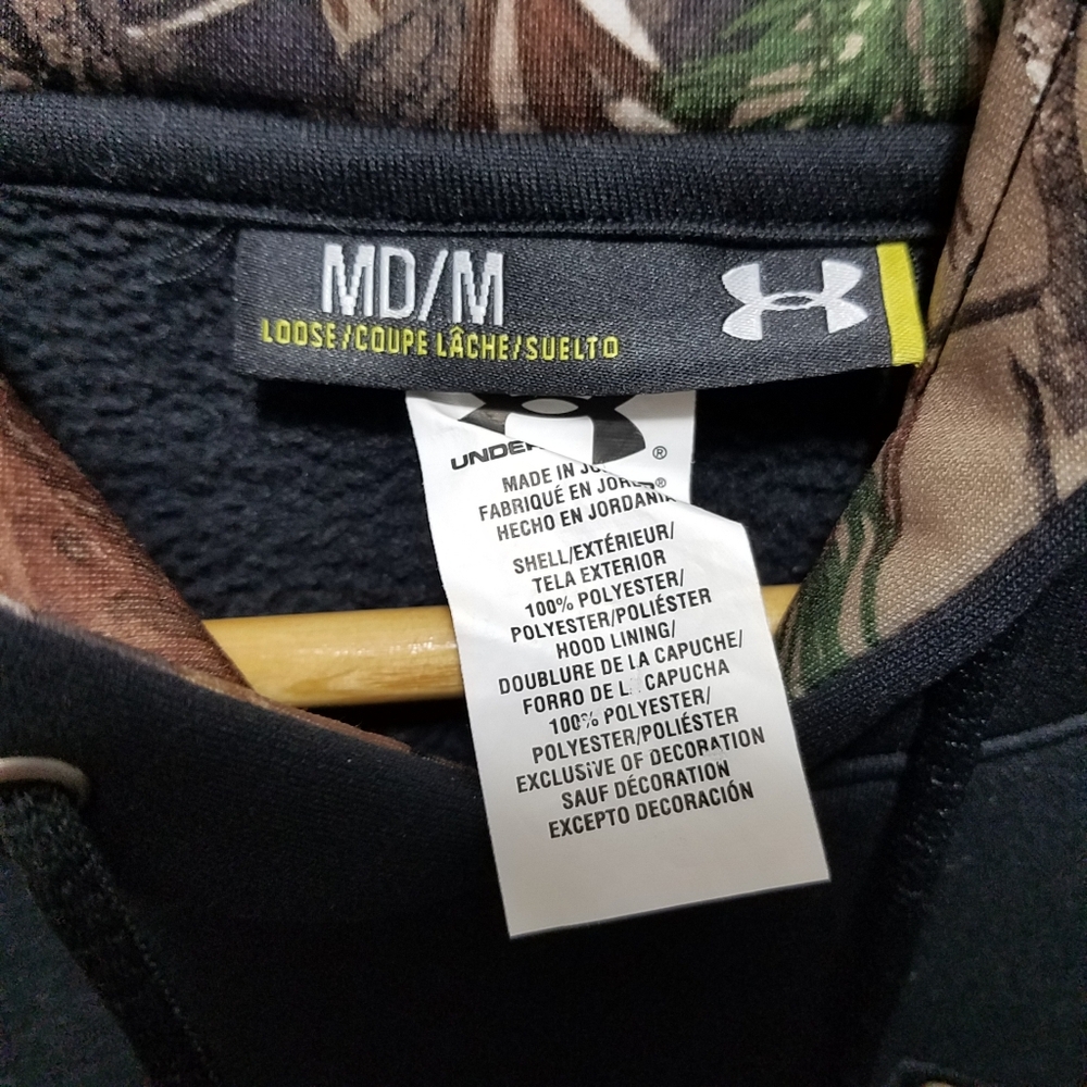 Under Armour Men's Medium Black Hoodie Realtree Camo Hunting M Loose Sweatshirt - Picture 2 of 10